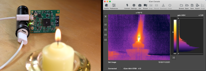 Capture du logiciel tCam montrant l’interface de visualisation et d’analyse thermique